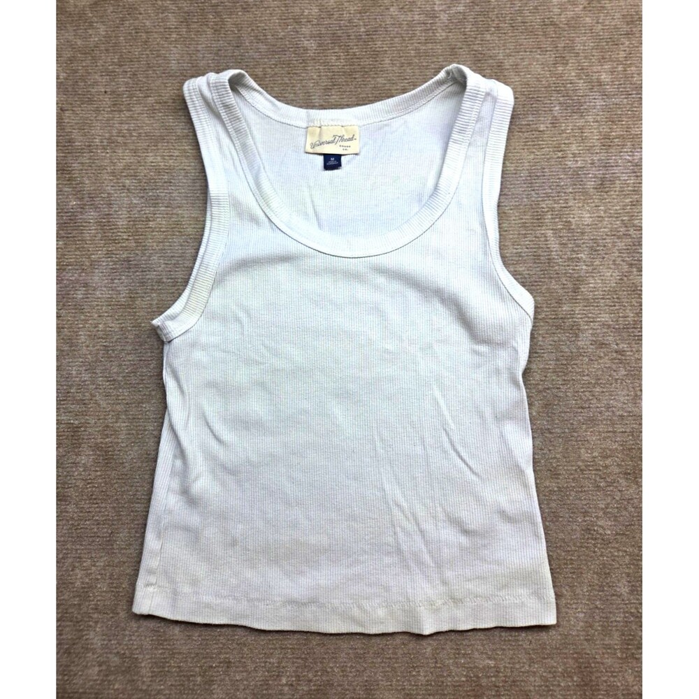Universal Thread Women's White Ribbed Knit Scoop Neck Slim Fit Stretch Tank M